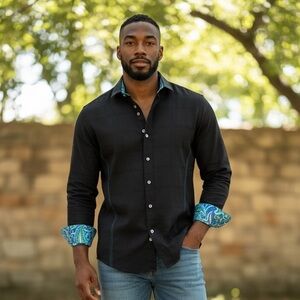 🔥 $230 Bespoke Designer - Men’s L | Contrast Cuff & Collar Detail | NOW $60